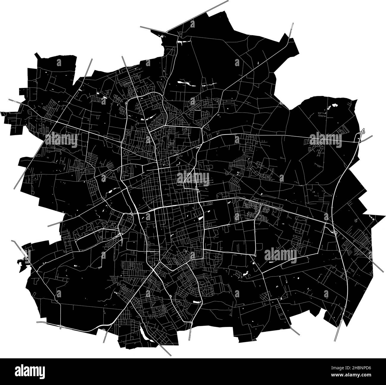 Łódź, Pologne, carte vectorielle haute résolution avec limites de ville et chemins modifiables.La carte de la ville a été dessinée avec des zones blanches et des lignes pour les routes principales, s Illustration de Vecteur