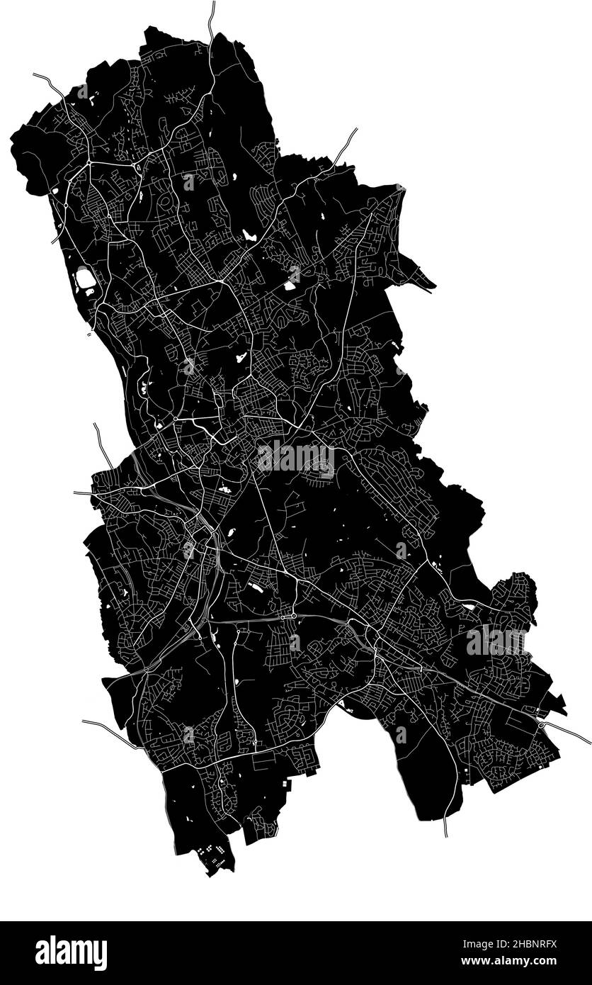 Stoke-on-Trent, Angleterre, carte vectorielle haute résolution avec limites de ville et chemins modifiables.La carte de la ville a été tracée avec des zones et des lignes blanches pour ma Illustration de Vecteur