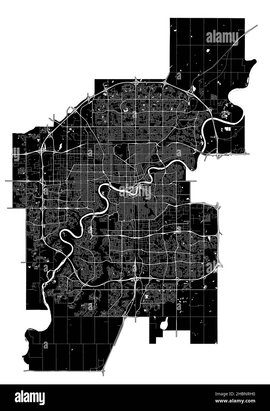 Edmonton, Canada, carte vectorielle haute résolution avec limites de la ville et chemins modifiables.La carte de la ville a été tracée avec des zones blanches et des lignes pour la route principale Illustration de Vecteur