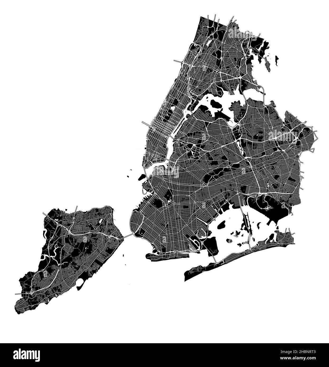 New York City, New York, États-Unis, carte vectorielle haute résolution avec limites de ville et chemins modifiables.Le plan de la ville a été dessiné avec les zones blanches A. Illustration de Vecteur