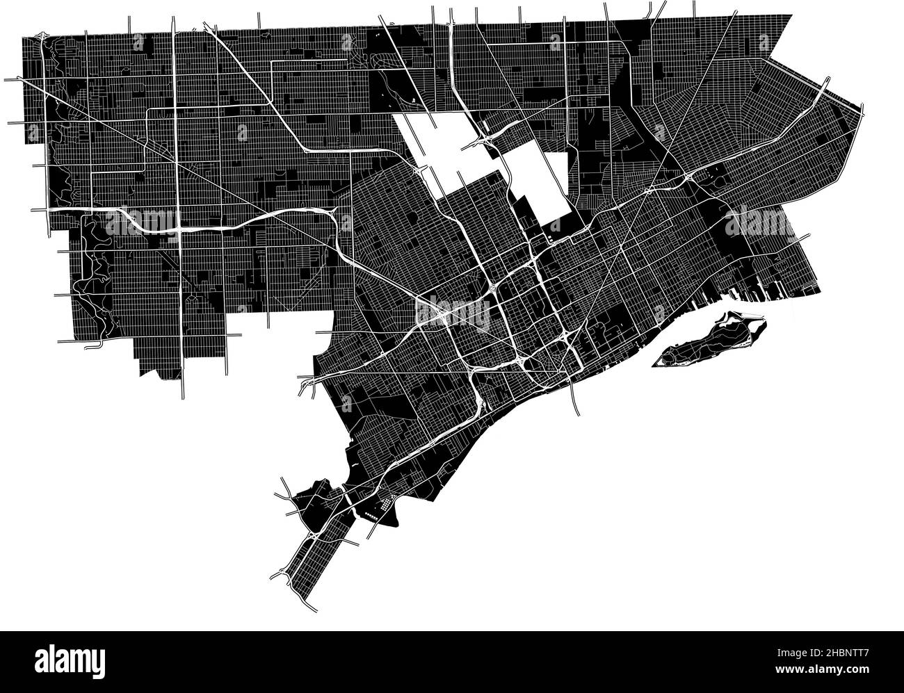 Detroit, Michigan, États-Unis, carte vectorielle haute résolution avec limites de ville et chemins modifiables.La carte de la ville a été dessinée avec des zones blanches et du lin Illustration de Vecteur