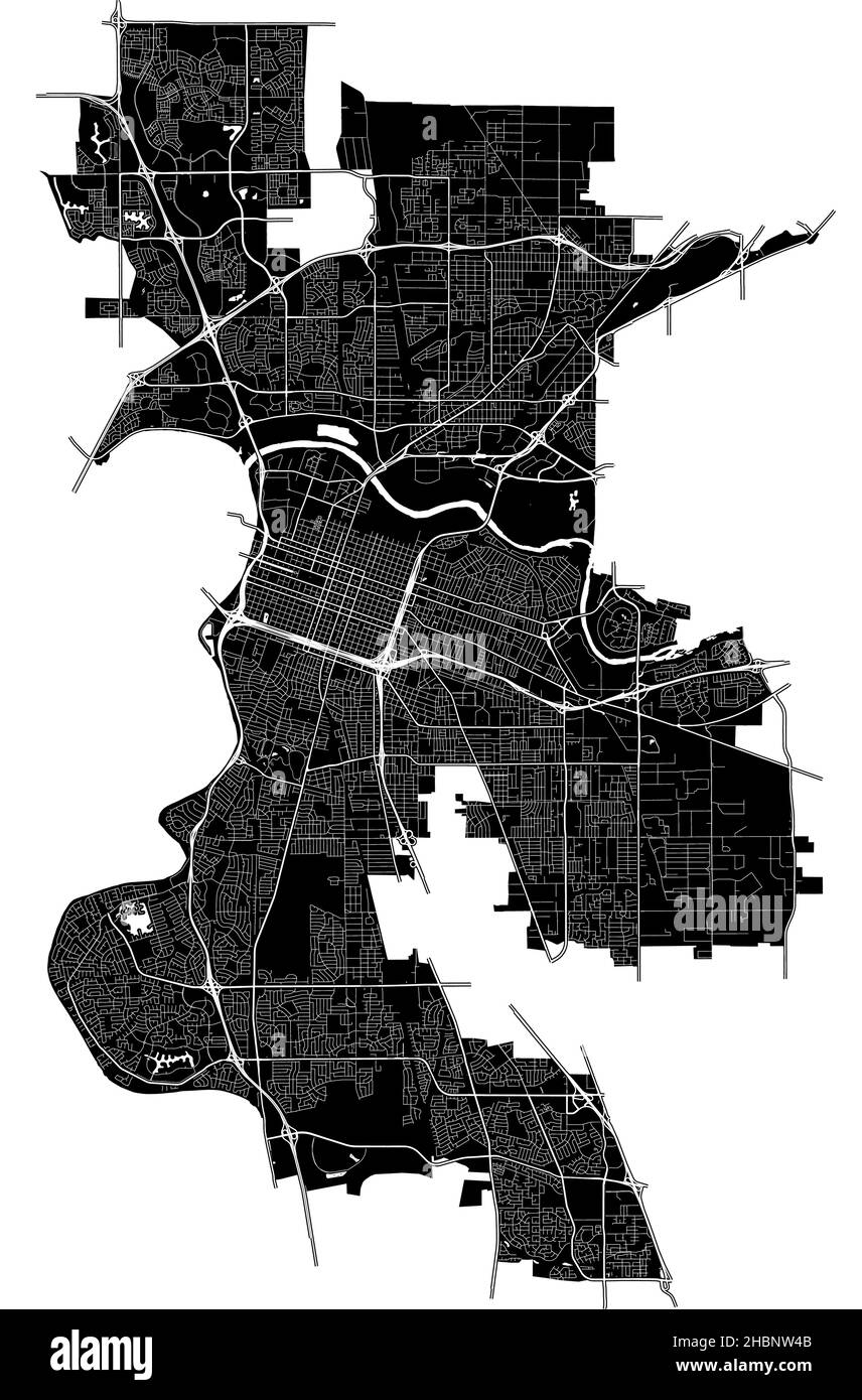 Sacramento, Californie, États-Unis, carte vectorielle haute résolution avec limites de ville et chemins modifiables.Le plan de la ville a été dessiné avec des zones blanches et un Illustration de Vecteur