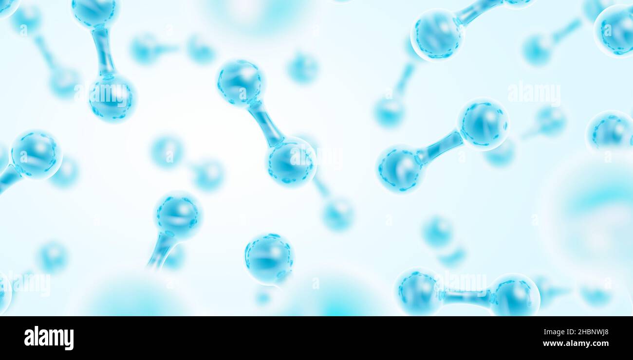 Énergie verte de l'hydrogène.H2 molécules de gaz.Énergie propre.Source d'énergie renouvelable.Écologique.Couleur bleue. Banque D'Images
