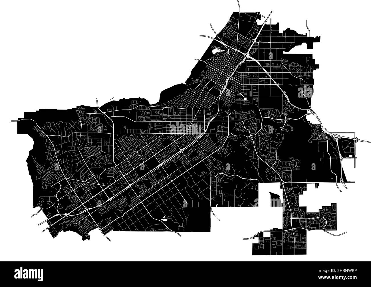 Riverside, Californie, États-Unis, carte vectorielle haute résolution avec limites de ville et chemins modifiables.Le plan de la ville a été dessiné avec des zones blanches et Illustration de Vecteur