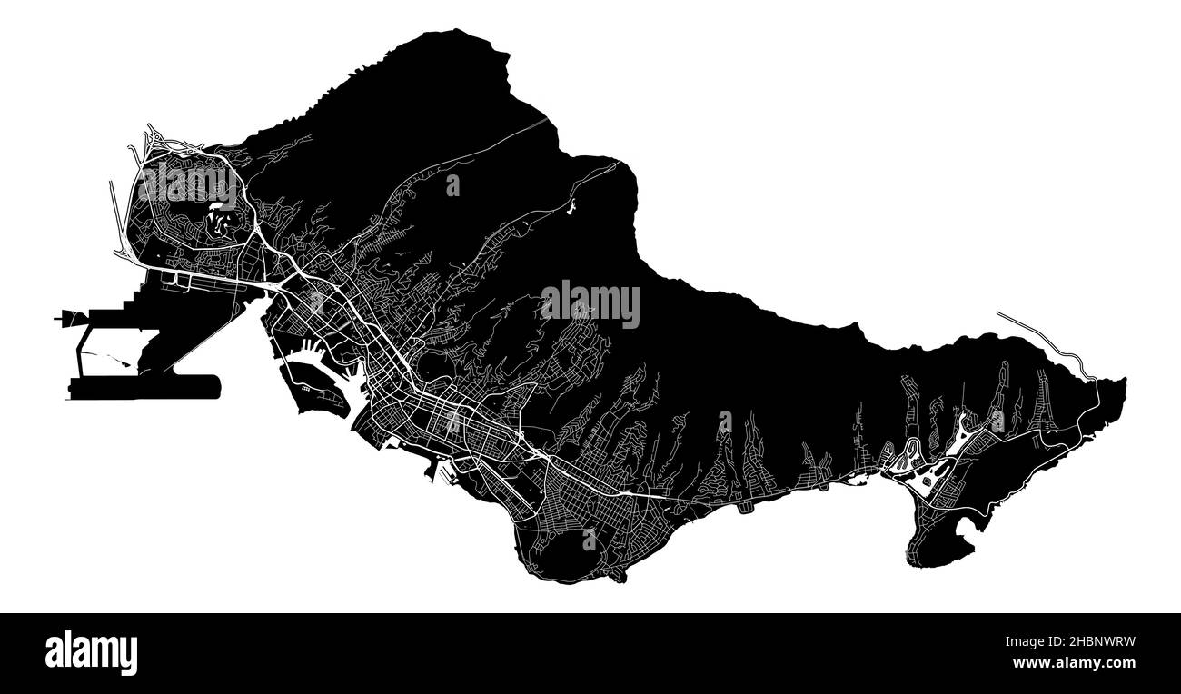 Honolulu, Hawaï, États-Unis, carte vectorielle haute résolution avec limites de la ville et chemins modifiables.La carte de la ville a été tracée avec des zones et des lignes blanches Illustration de Vecteur