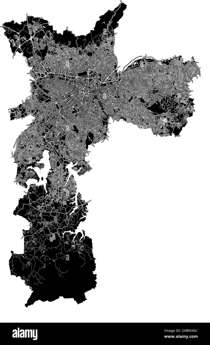 Sao Paulo, Brésil, carte vectorielle haute résolution avec frontières de la ville et chemins modifiables.La carte de la ville a été tracée avec des zones blanches et des lignes pour le roa principal Illustration de Vecteur