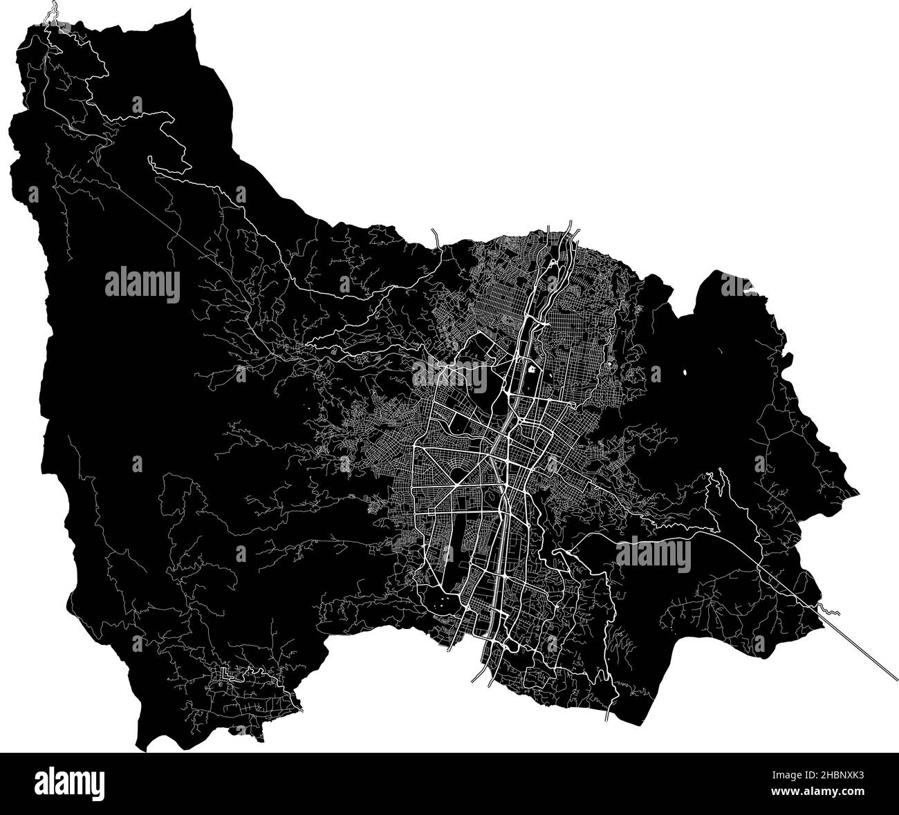 Medellin, Colombie, carte vectorielle haute résolution avec frontières de la ville et chemins modifiables.Le plan de la ville a été dessiné avec des zones blanches et des lignes pour le ro principal Illustration de Vecteur