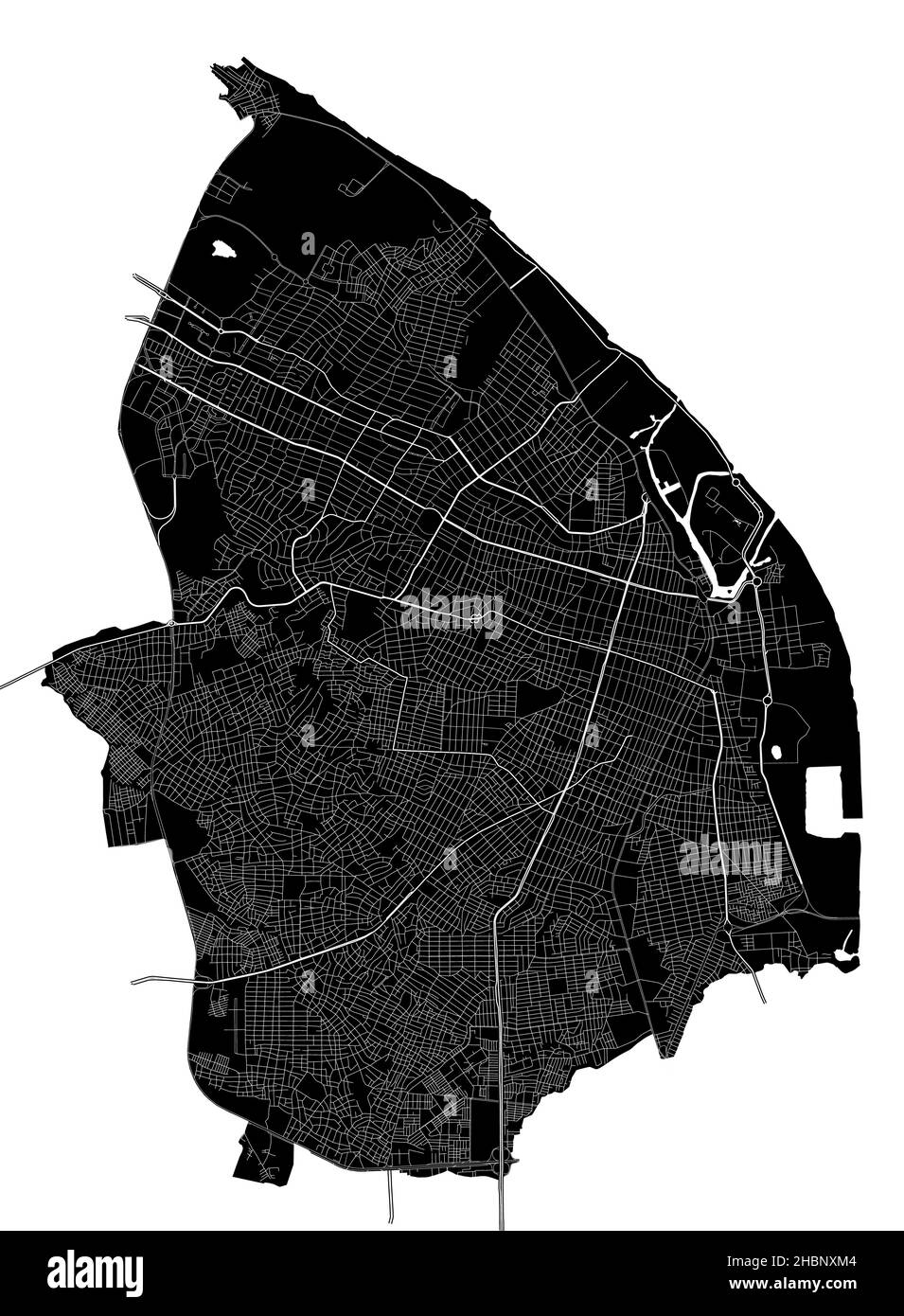 Barranquilla, Colombie, carte vectorielle haute résolution avec frontières de la ville, et chemins modifiables.La carte de la ville a été dessinée avec des zones blanches et des lignes pour mai Illustration de Vecteur