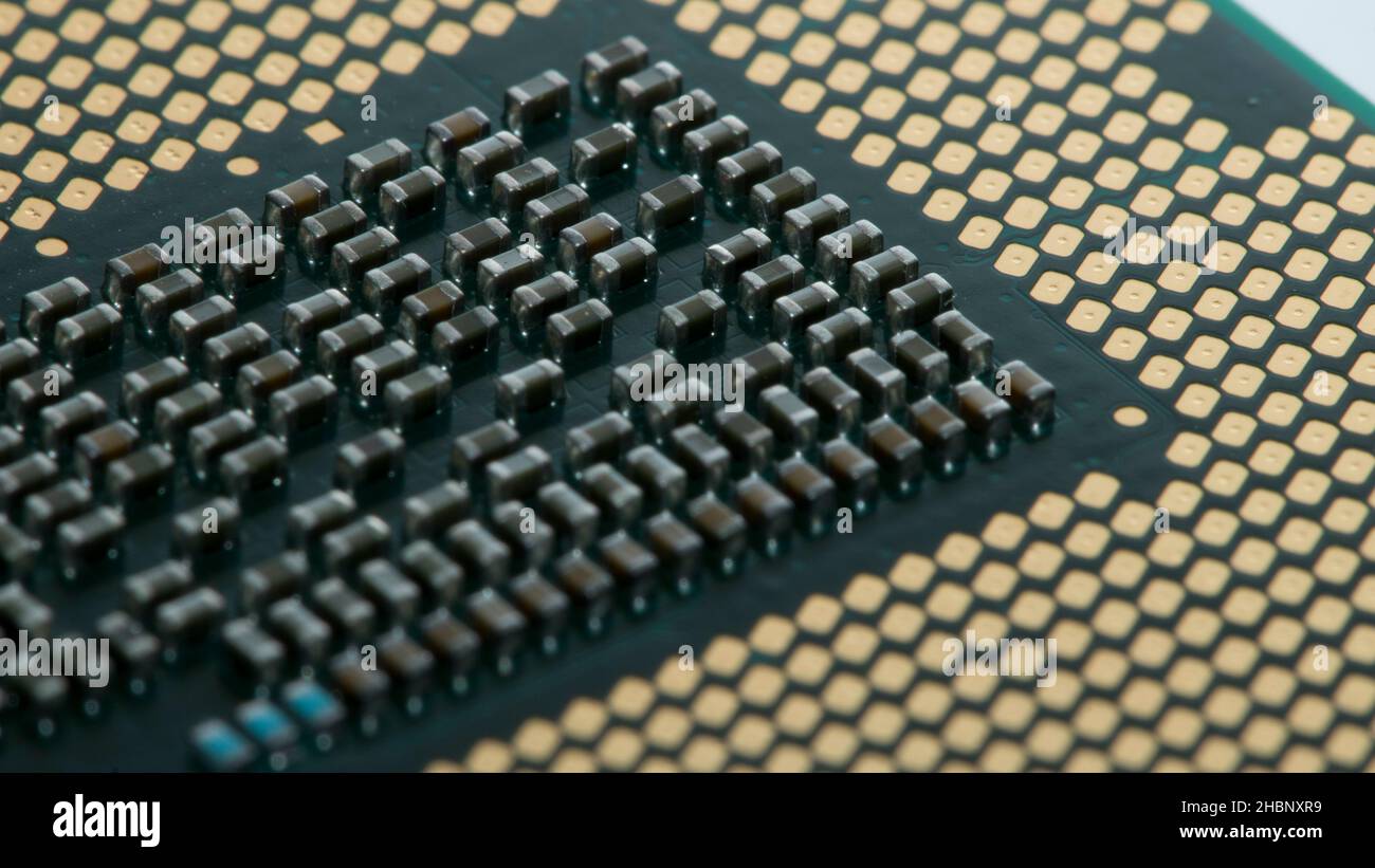 Macro CPU Gold plate Banque D'Images