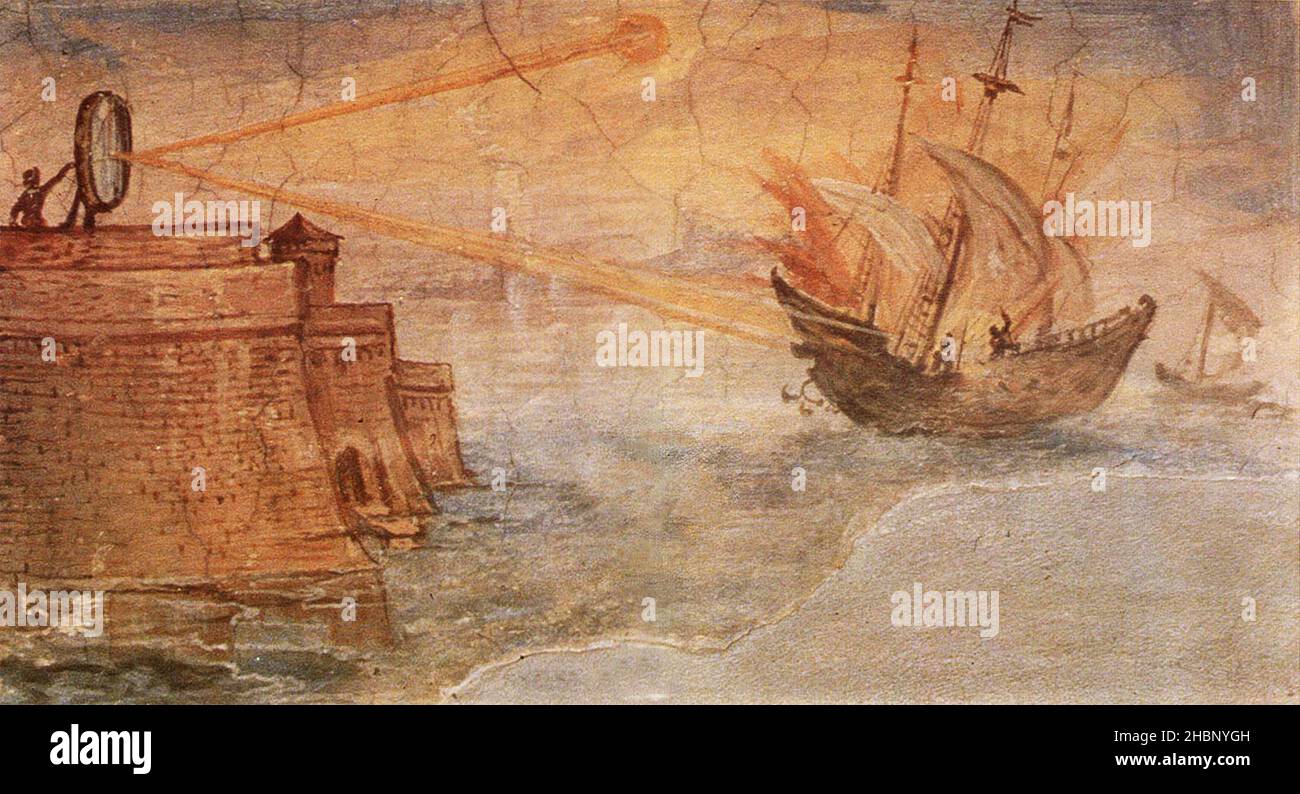 Archimedes miroirs utilisés pour les navires romains de brn Banque D'Images