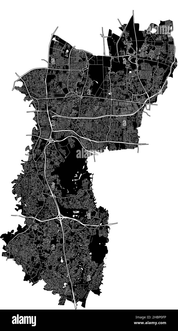 Djakarta est, Indonésie, carte vectorielle haute résolution avec frontières de la ville et chemins modifiables.La carte de la ville a été tracée avec des zones et des lignes blanches pour ma Illustration de Vecteur