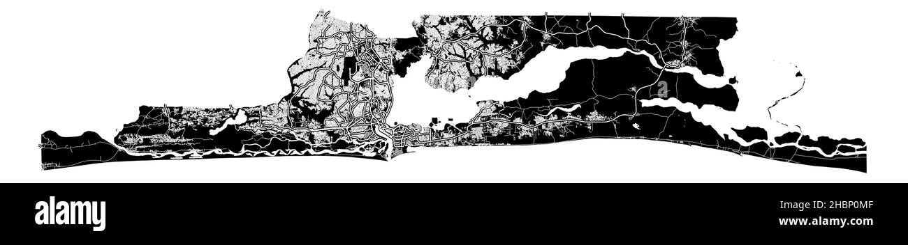 Lagos, Nigeria, carte vectorielle haute résolution avec frontières de la ville et chemins modifiables.La carte de la ville a été dessinée avec des zones blanches et des lignes pour les routes principales, Illustration de Vecteur