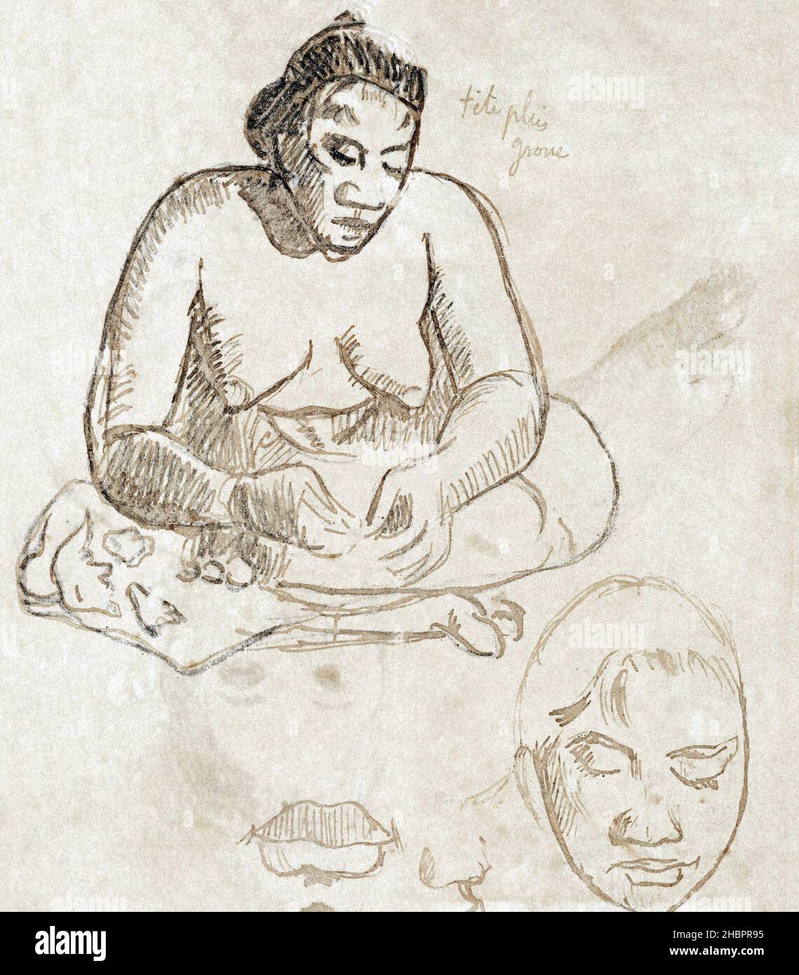 Assis Tahitien femme (recto); debout Tahitien femme (verso) (ca.1891-1893) par Paul Gauguin. Banque D'Images