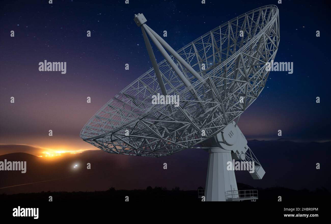 Les antennes de l'observatoire astronomique de nuit Banque D'Images