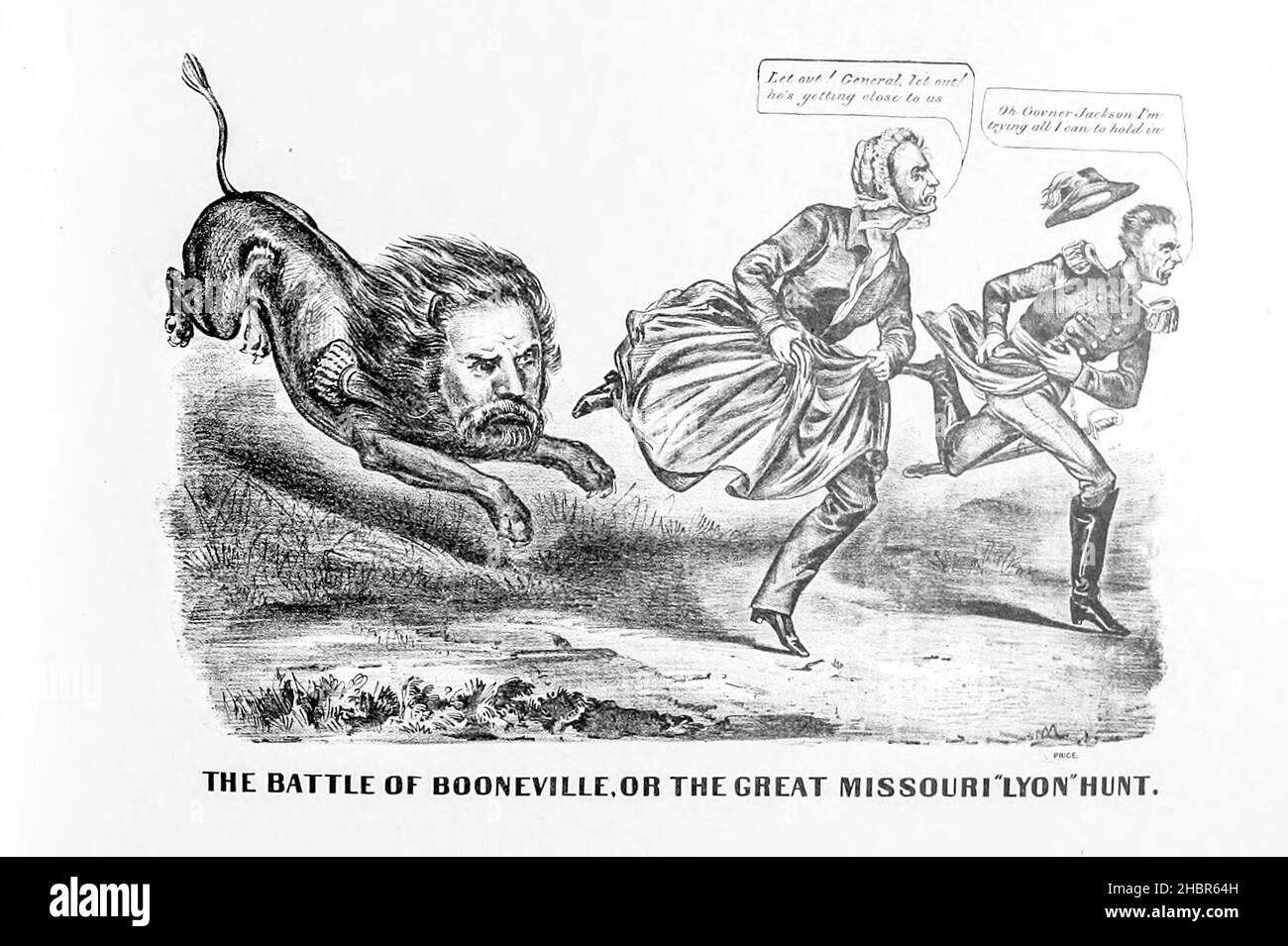 LA BATAILLE DE BOONEVILLE, OU LA GRANDE CHASSE MISSOLRI "LYON" d'une collection de caricatures relatives à la guerre civile publié en 1892 sur Heavy plate Paper Banque D'Images