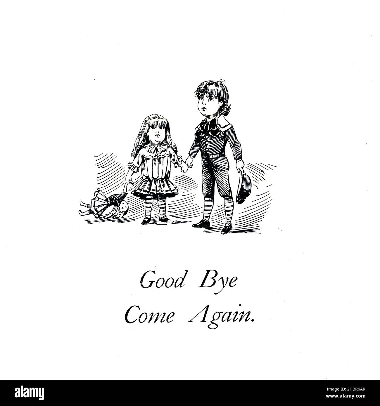 Good Bye et Come repart dernière page du livre ' Un musée des merveilles ' et ce que les jeunes ont vu là, expliqué dans de nombreuses images par Frederick Burr Opper, publié à Londres ; New York par George Routledge & Sons en 1894 Banque D'Images