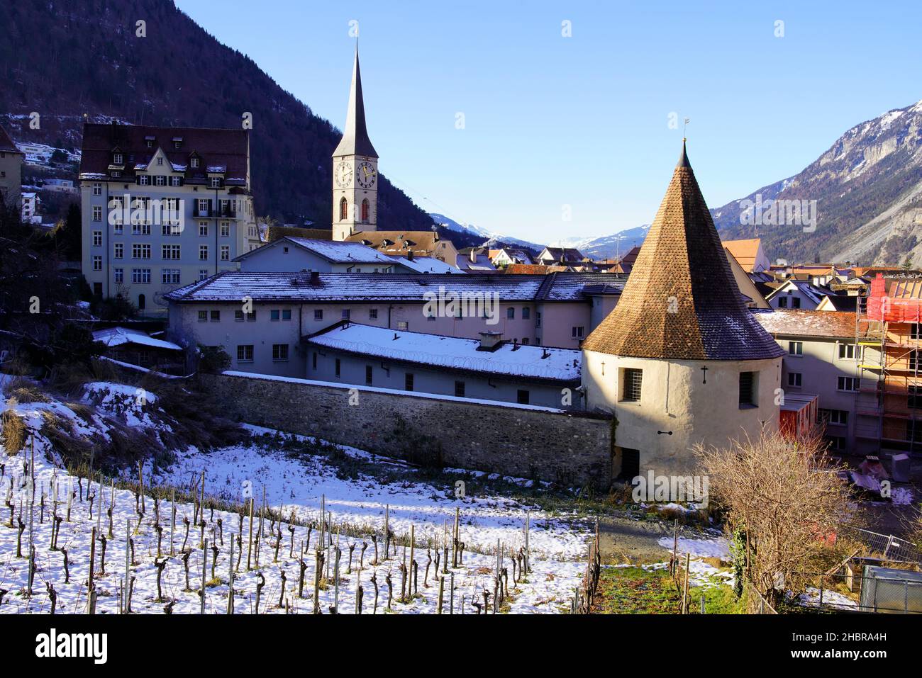 Vue imprenable sur la vieille ville de Chur dans les Alpes suisses.Canton des Grisons (Grisons), S witzerland. Banque D'Images