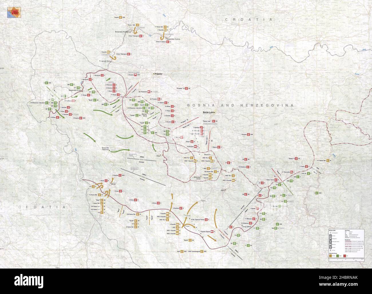 Carte des opérations de la Bosnie occidentale en septembre-octobre 1995 Banque D'Images