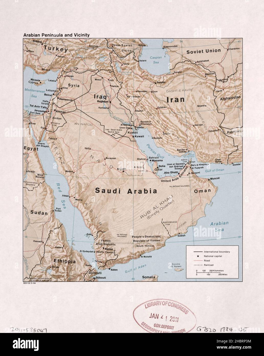 Carte de la péninsule arabique et des environs ca.1984 Banque D'Images