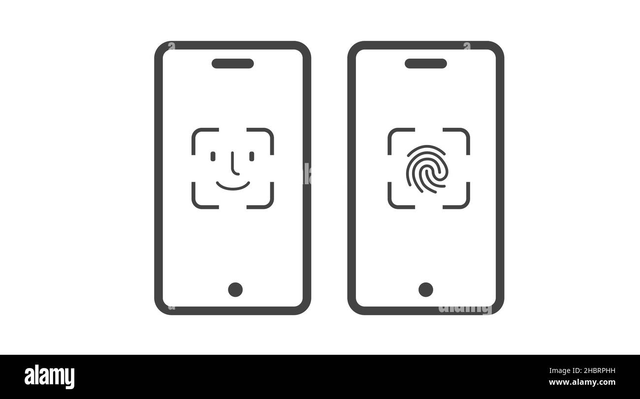 Touchez ID et ID de visage sur l'icône de vecteur de l'appareil mobile.Illustration modifiable isolée vectorielle Illustration de Vecteur