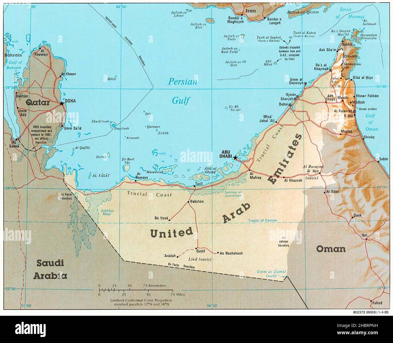 Carte des Émirats arabes Unis (relief ombré) ca.1995 Banque D'Images