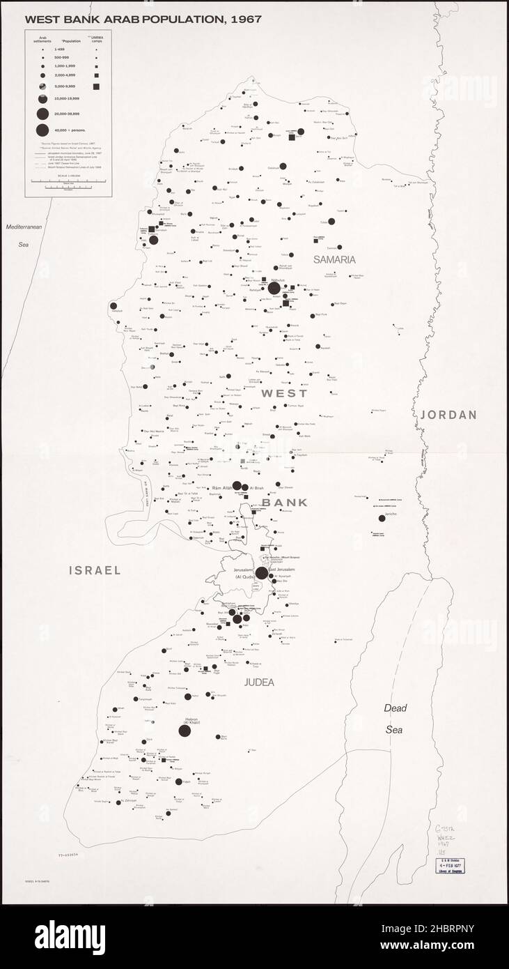 Carte de la population arabe en Cisjordanie en 1967 Banque D'Images