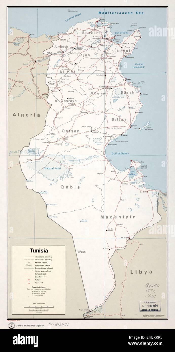 Carte de Tunisie ca.1972 Banque D'Images