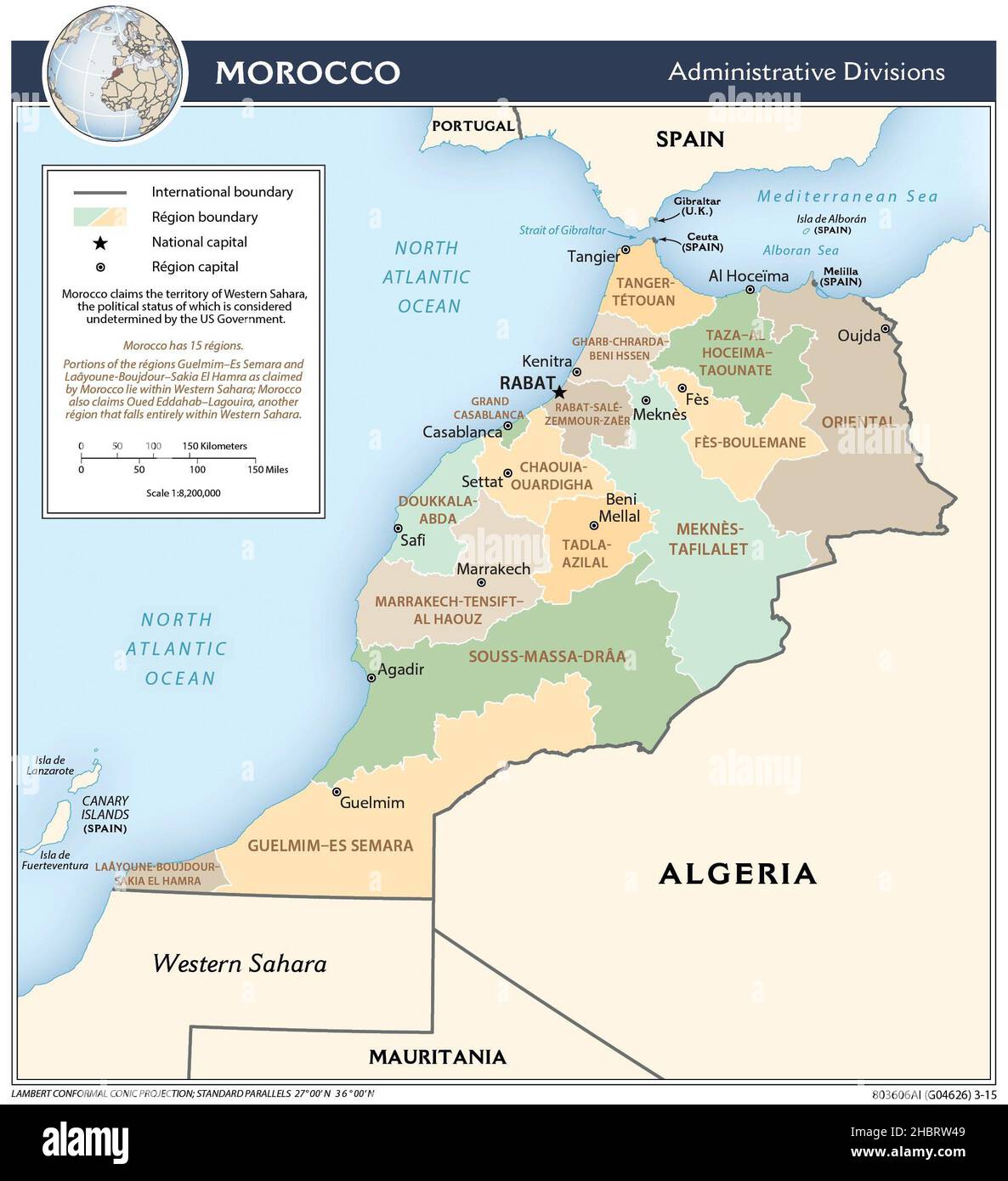 Carte des divisions administratives du Maroc, 2015 Banque D'Images