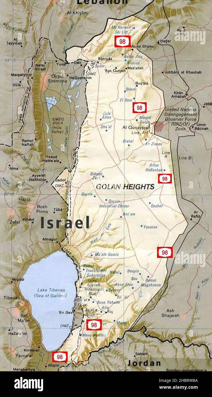 Carte des hauteurs du Golan Banque D'Images