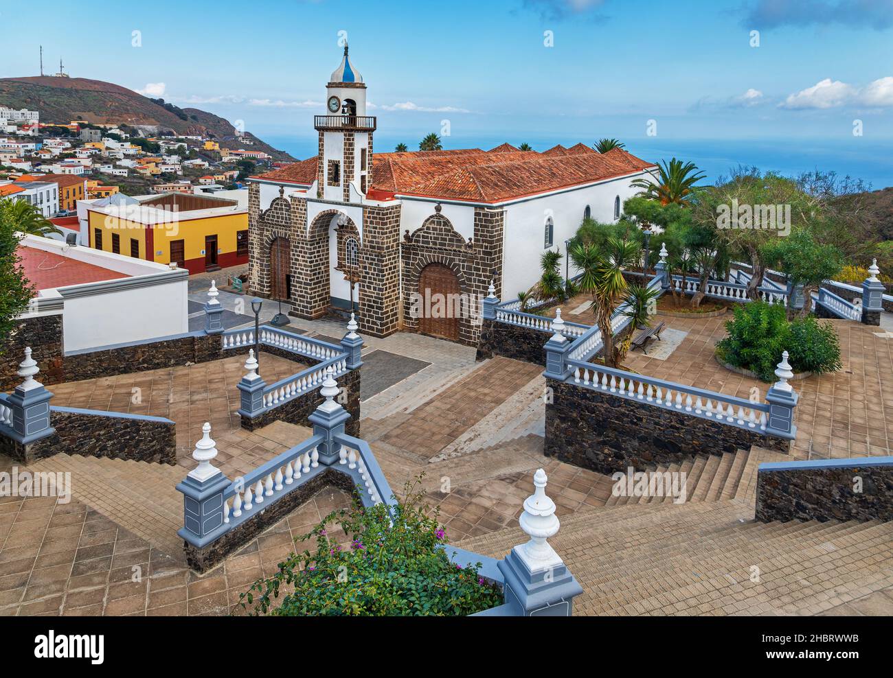 Vue frontale de l'église de Nuestra Señora de la Concepción à Valverde (El Hierro, Îles Canaries) Banque D'Images