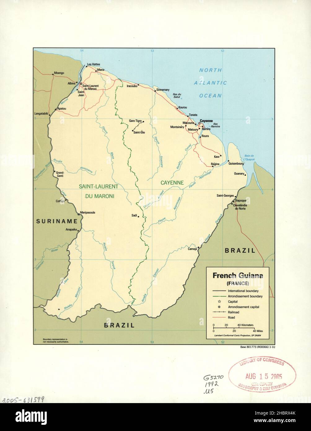 Carte de Guyane ca.1992 Banque D'Images