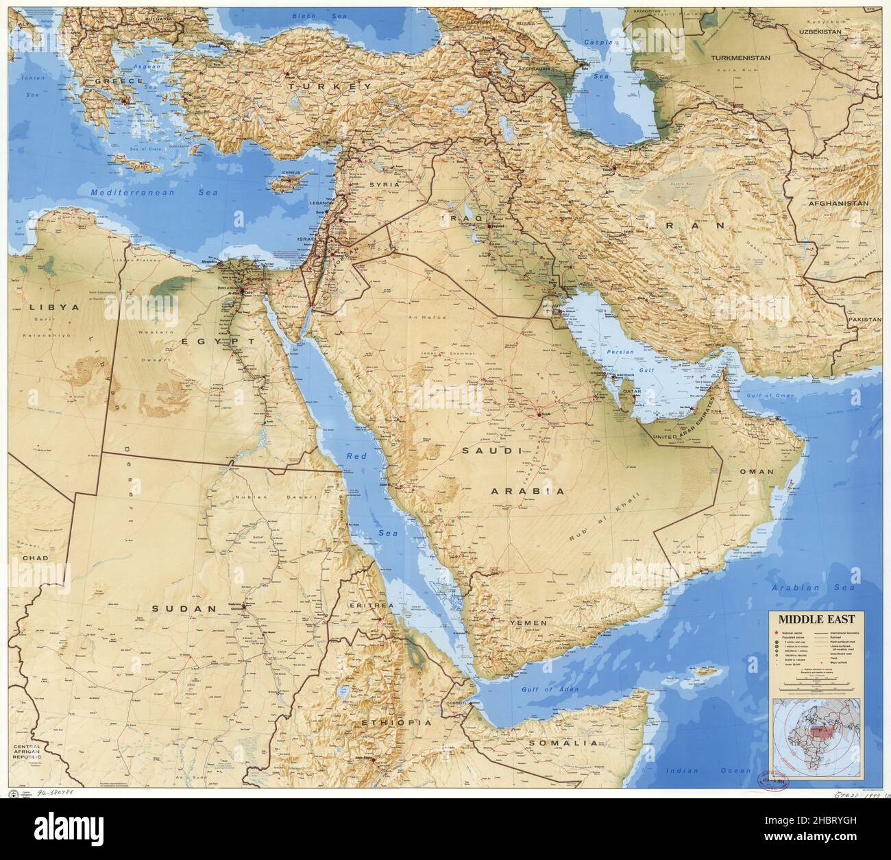 Carte du Moyen-Orient ca.1993 Banque D'Images