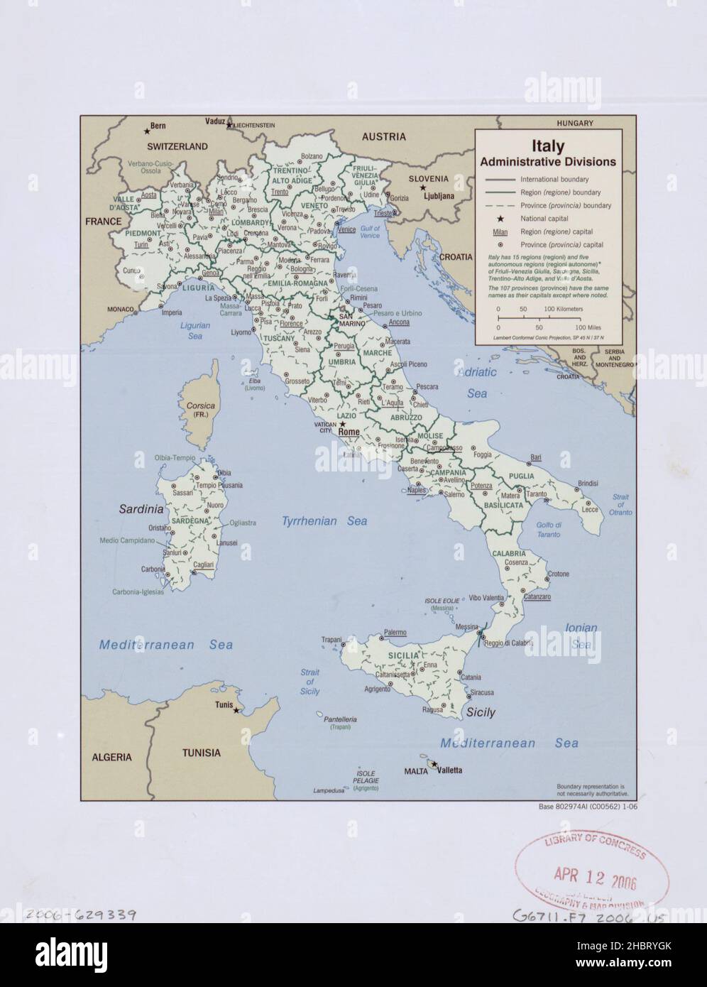 Italie carte des divisions administratives ca.2006 Banque D'Images