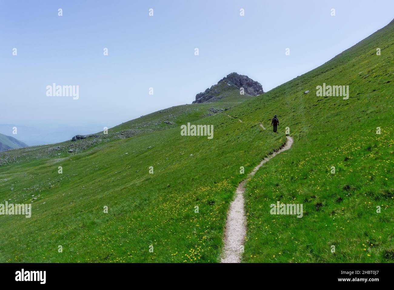 Monti Sibillini National Park, randonnée le long du chemin vers le Monte Palazzo Borghese, Castelsantangelo sul Nera, Marche, Italie, Europe Banque D'Images