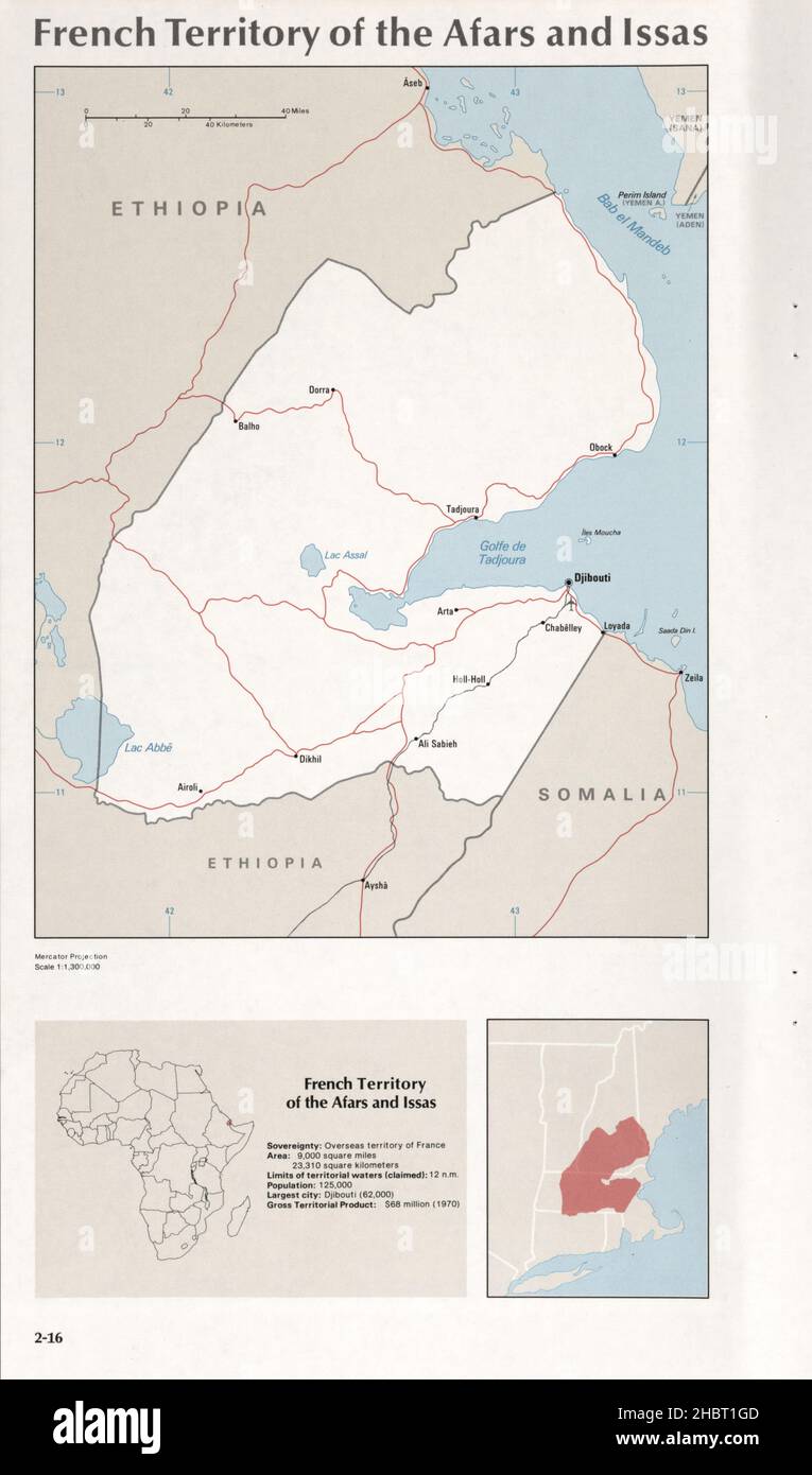 Territoire français des Afars et Issas carte (Djibouti moderne) ca.1976 Banque D'Images