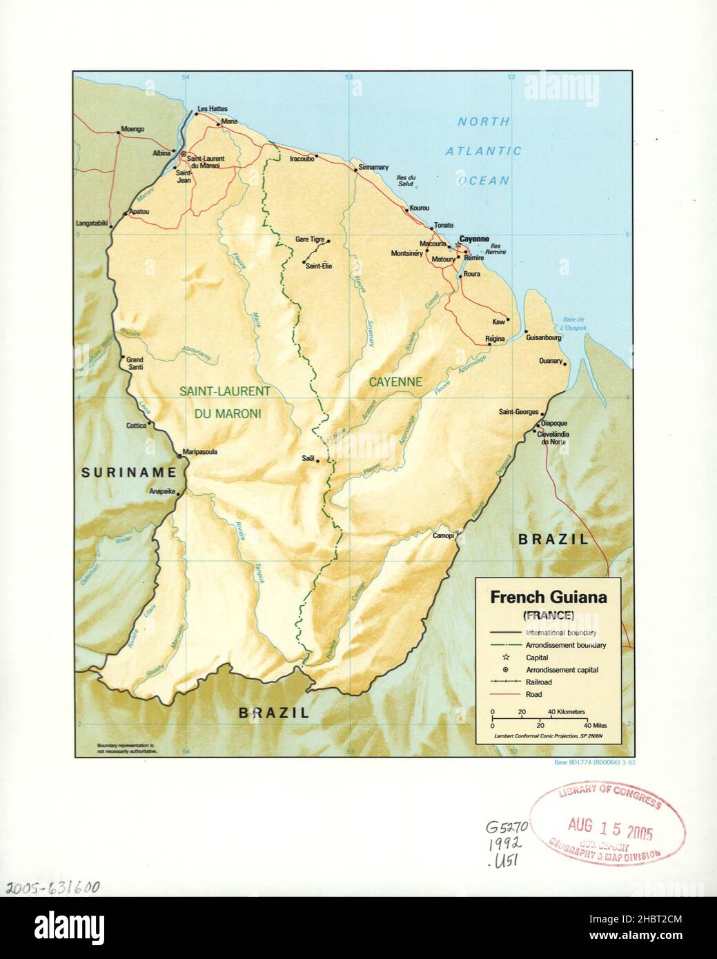 Carte de Guyane ca.1992 Banque D'Images