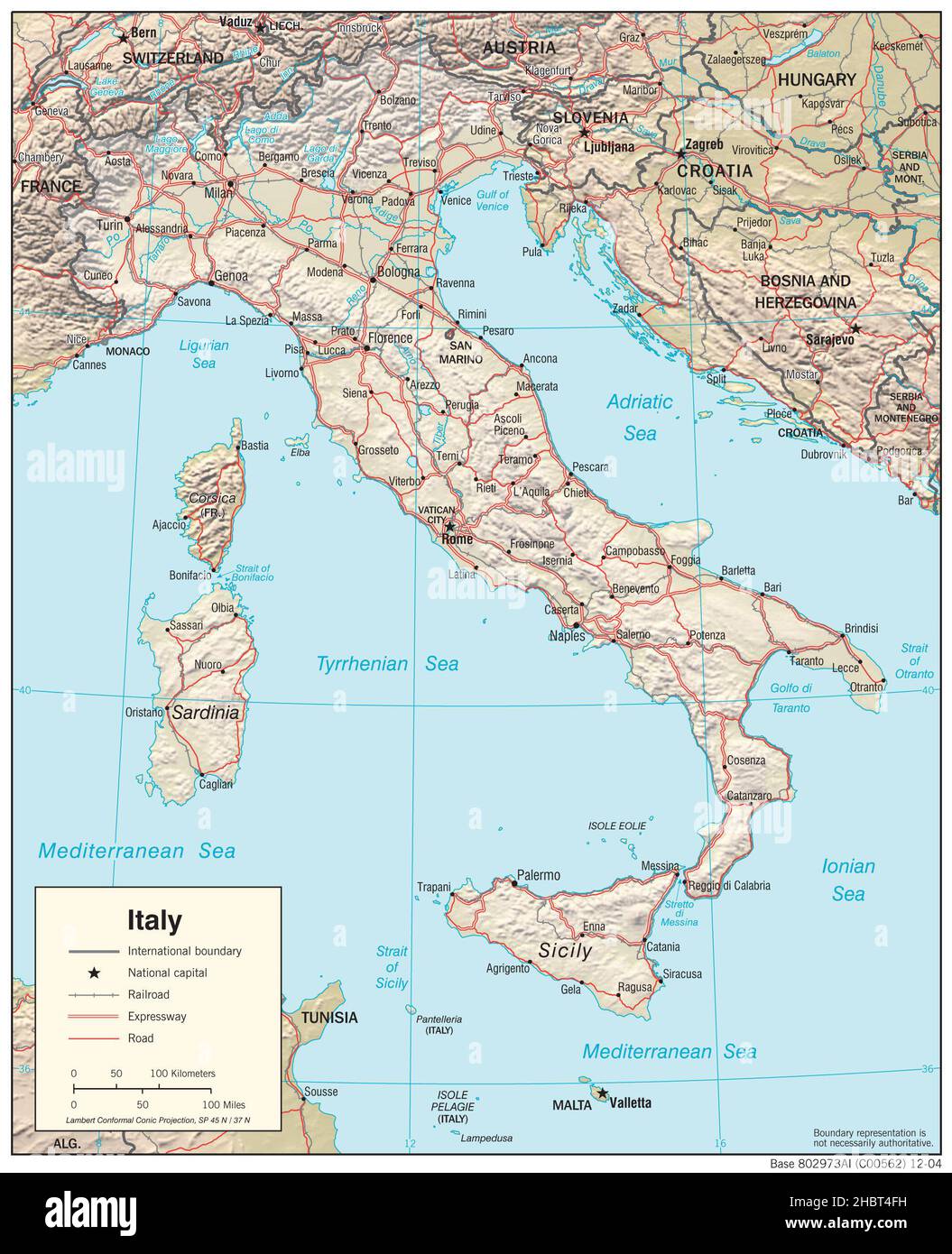 Carte topographique de l'Italie (relief ombré), 2004 Banque D'Images