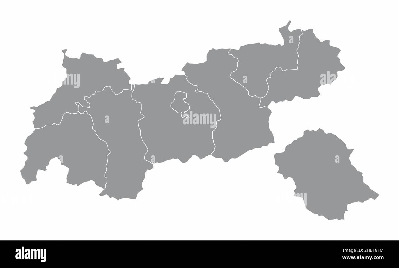 Carte administrative de l'État du Tyrol isolée sur fond blanc, Autriche Illustration de Vecteur