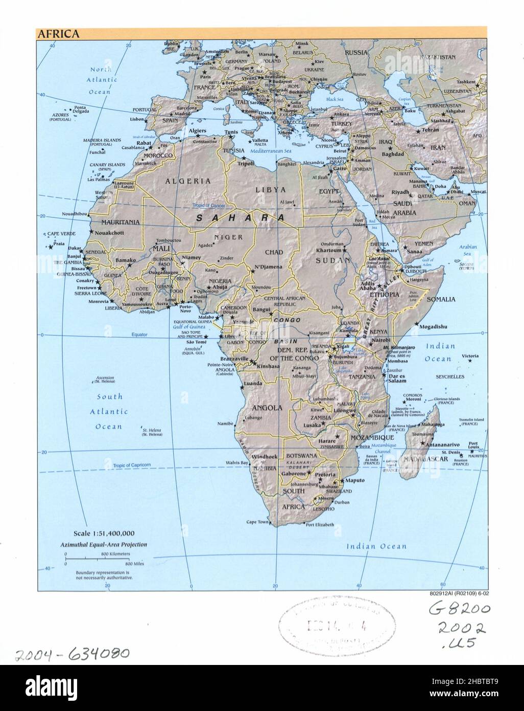 Carte de l'Afrique.Grugeage affiché par ombrage. CA.2002 Banque D'Images