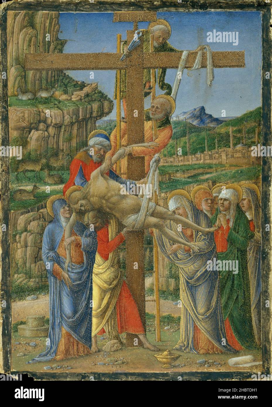 Descente de la croix - date inconnue - tempera su pergamena trasferita su tavola 15,9 x 11,4 cm - Da Cremona Girolamo Banque D'Images