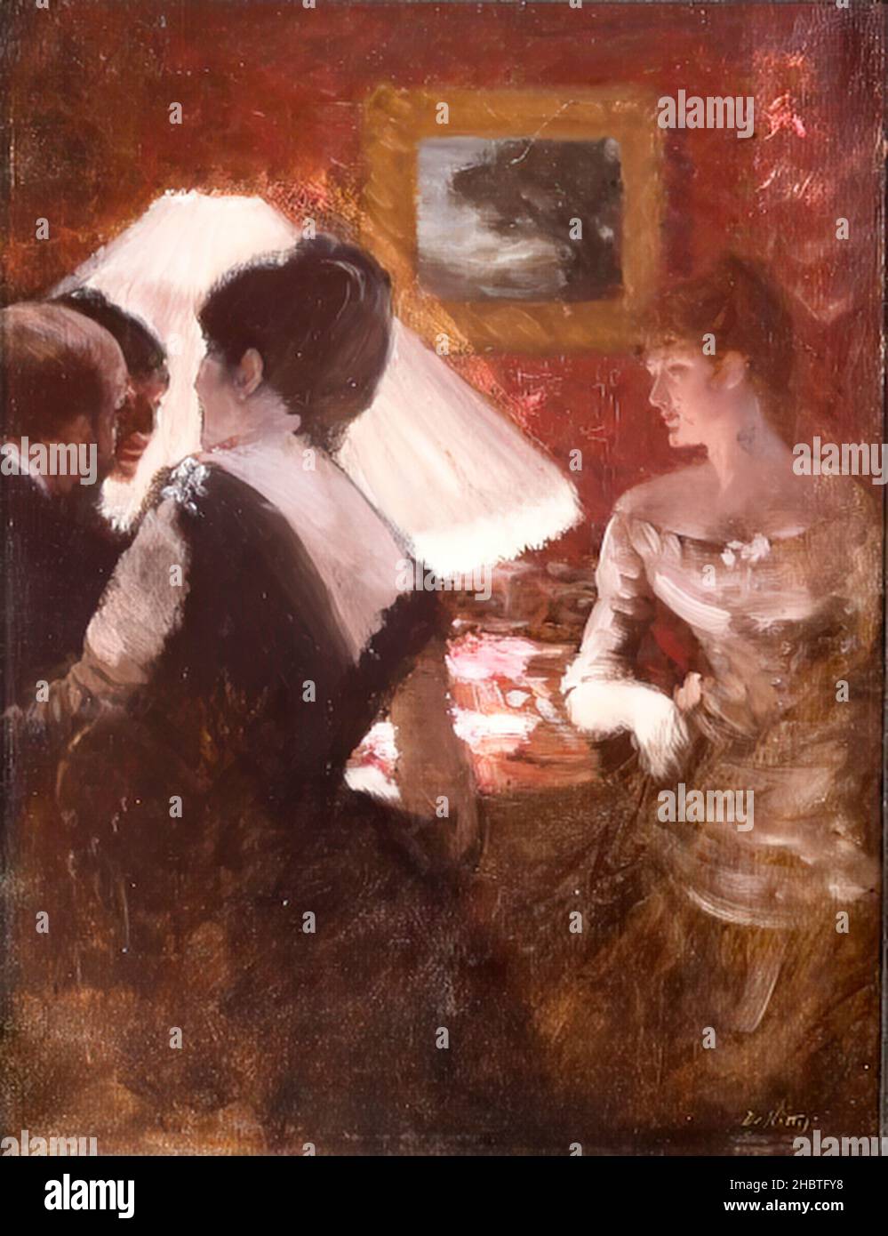 Intorno al paralume - 1883 - huile sur bois 35 x 26,5 cm - de Nittis Giuseppe Banque D'Images