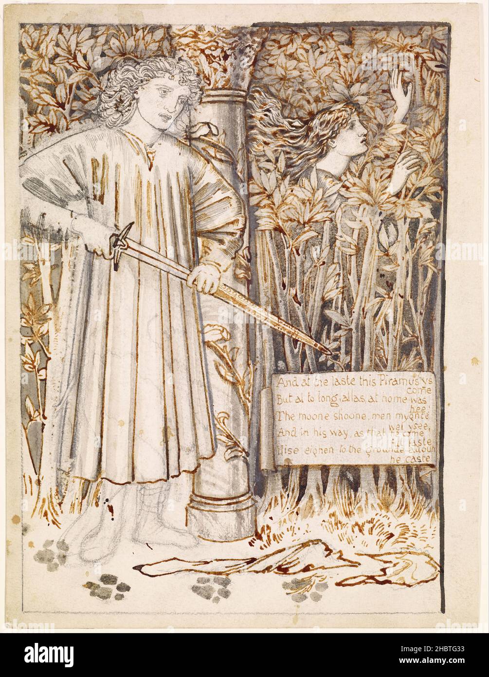 Edward Burne-Jones - Pyramus et Thisbe - Pyramus tire son épée pour tuer lui-même Banque D'Images