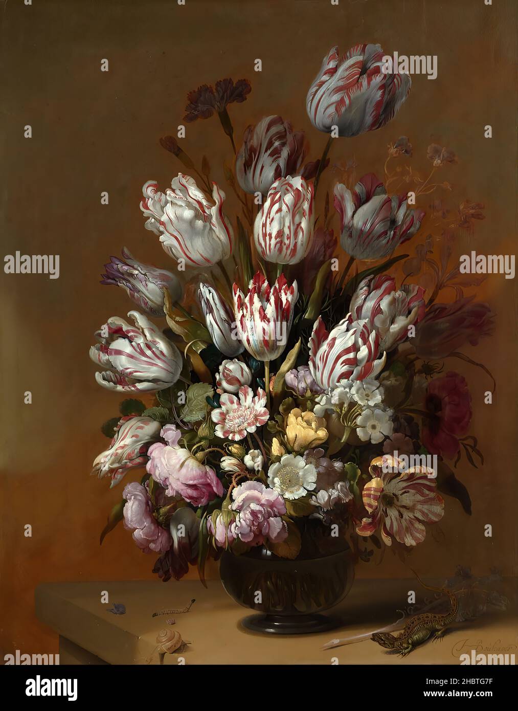 Fleurs encore en vie - 1639 - huile sur bois 53,3 x 67,6 cm - Bollongier Hans Banque D'Images