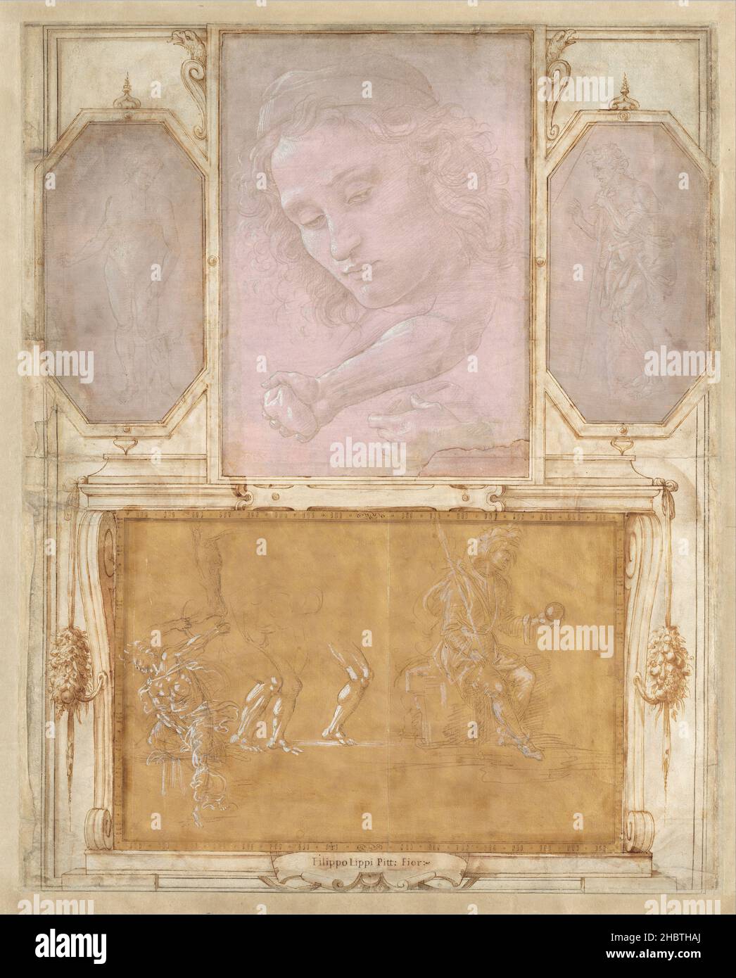 Giorgio Vasari avec des dessins de Filippino Lippi, Botticelli, et Raffaellino del Garbo - page de libre de' Disegni Banque D'Images