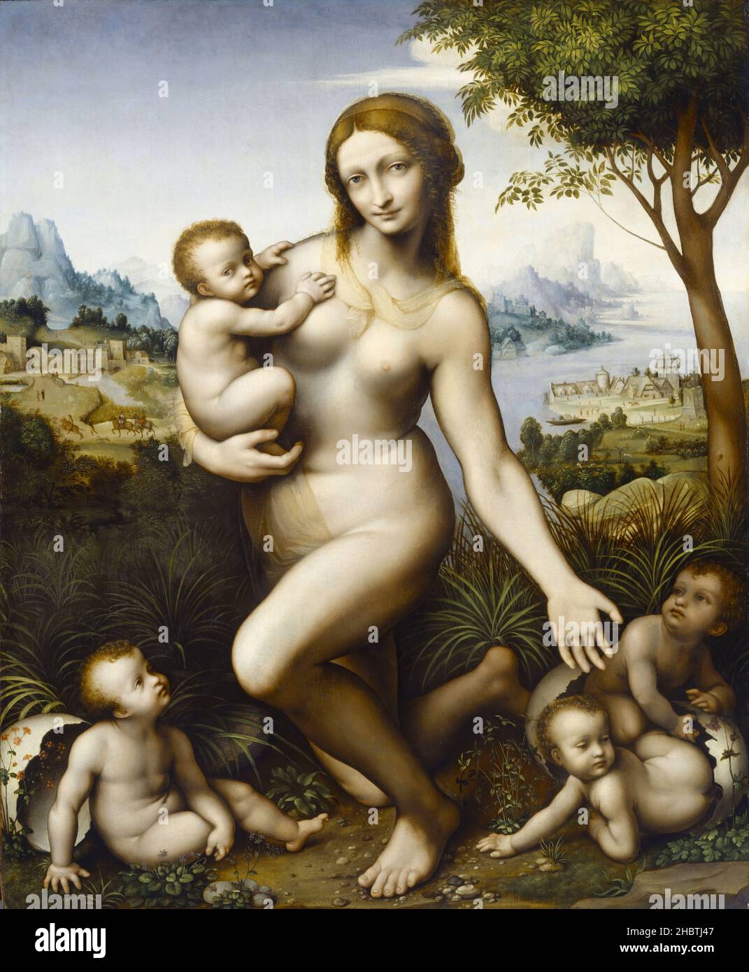 Leda inginochiata con i figli - 1520 30 - huile sur toile 128 x 105,5 cm - Rizzoli Giovan Pietro - Giampietrino - Banque D'Images