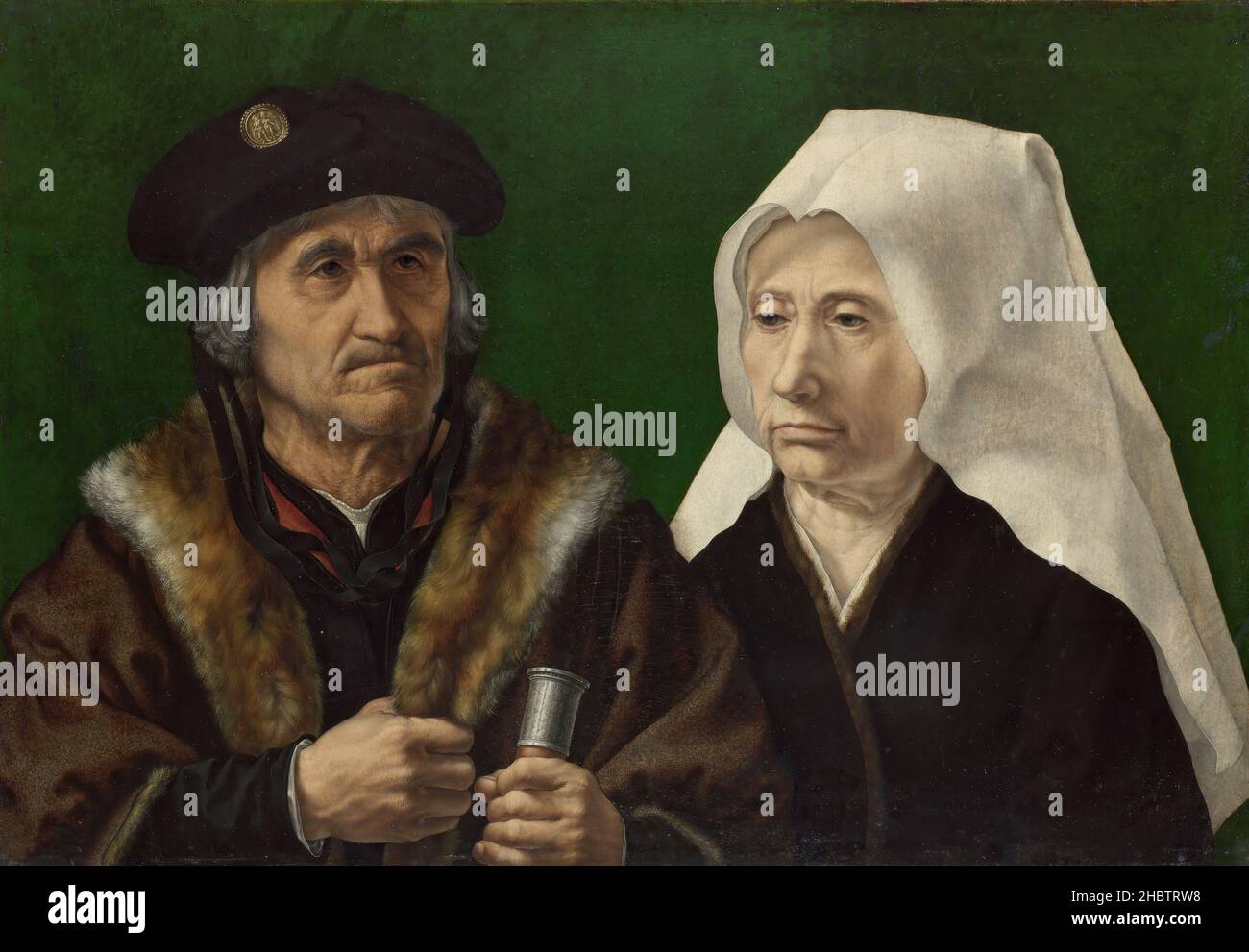 Un couple âgé - 1520c.- huile sur pergamena applicata sur téla 48,1 x 69,2 cm - Gossaert Jan Banque D'Images