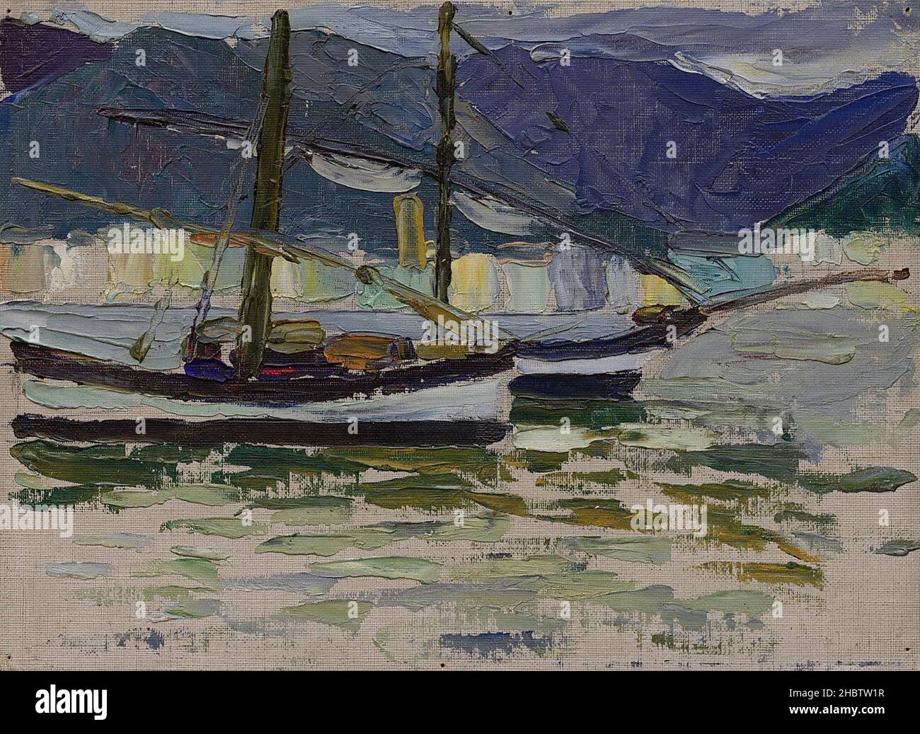 Bateaux de pêche, Sestri - 1905 - huile sur toile sur toile 23,8 x 32,7 cm - Kandinsky Vassily Banque D'Images