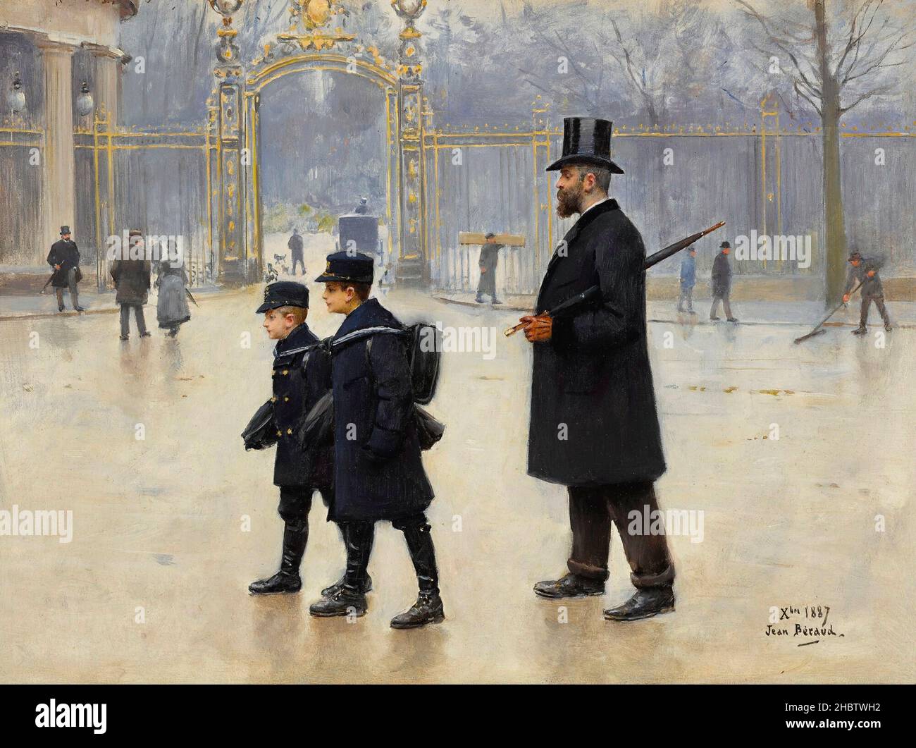 Béraud Jean - Collection privée - le Parc Monceau - 1887 - huile sur bois 23,2 x 32,7 cm - Banque D'Images