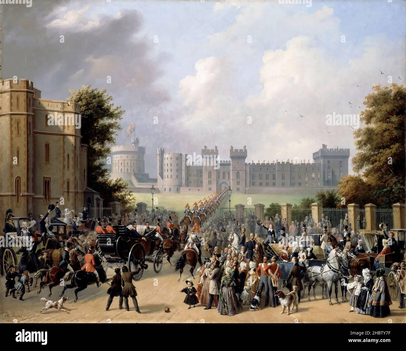 Arrivée de Louis-Philippe et de son fils le duc de Montpensier au château de Windsor, 8 octobre 1844 - 1845 - huile sur toile 128 x 160 Pingret Édouard Banque D'Images