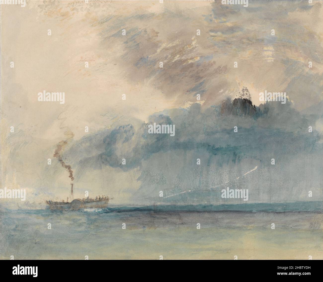 Un bateau à vapeur à aubes dans une tempête - 1841c.- acquerello, grafite e graffii su carta media, leggermente ruvida, couleur crème Turner Joseph Mallord William Banque D'Images